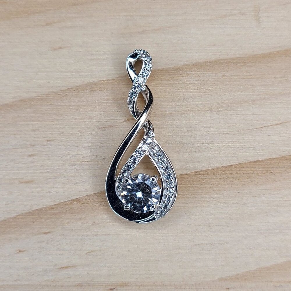 Sterling Silver Lab White Sapphire Teardrop Pendant With Twisted Design 2.2g 1"